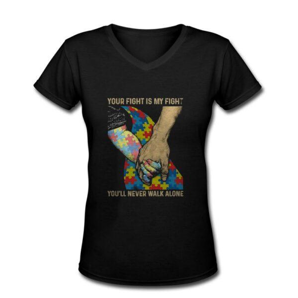 Autism Dad Awareness Shirt Your Fight Is My Youll Never Walk Alone Puzzle Piece Hand 3